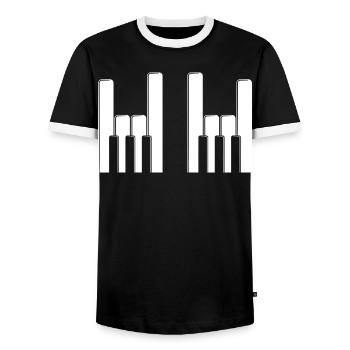 Piano Keys Finger Horns - Men's Ringer Shirt - black/white - Front - AI Model Female 172 light (172cm) & AI Model Male 178 light (178cm)