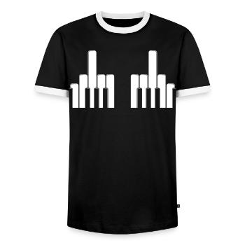 Piano Keys Middle Fingers - Men's Ringer Shirt - black/white - Front - AI Model Female 172 light (172cm) & AI Model Male 178 light (178cm)