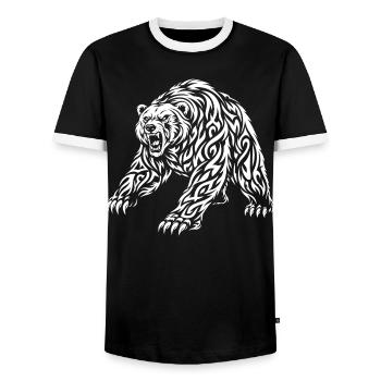 Motif grizzli tribal – Ours sauvage - T-shirt contrasté Homme - noir/blanc - Devant - AI Model Female 172 light (172cm) & AI Model Male 178 light (178cm)