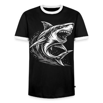 Tribal Hai – Shark Tattoo Motiv - Männer Kontrast-T-Shirt - Schwarz/Weiß - Vorne - AI Model Female 172 light (172cm) & AI Model Male 178 light (178cm)