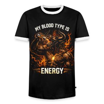 Energy Drink My Blood Type Is Energy - Men's Ringer Shirt - black/white - Front - AI Model Female 172 light (172cm) & AI Model Male 178 light (178cm)