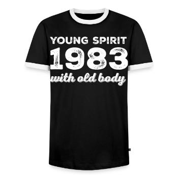 1983 Vintage - Männer Kontrast-T-Shirt - Schwarz/Weiß - Vorne - AI Model Female 172 light (172cm) & AI Model Male 178 light (178cm)
