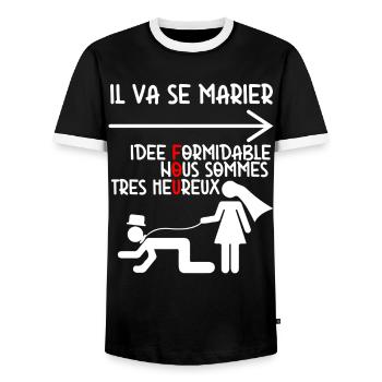 Mariage Fou Humour EVG - T-shirt contrasté Homme - noir/blanc - Devant - AI Model Female 172 light (172cm) & AI Model Male 178 light (178cm)