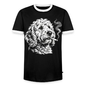 Smoking Goldendoodle: Funny Dog Meme Desig - Men's Ringer Shirt - black/white - Front - AI Model Female 172 light (172cm) & AI Model Male 178 light (178cm)