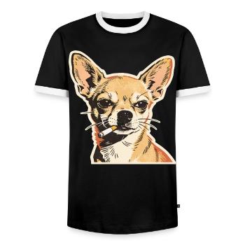 Smoking Chihuahua: Funny Dog Meme Design - Men's Ringer Shirt - black/white - Front - AI Model Female 172 light (172cm) & AI Model Male 178 light (178cm)
