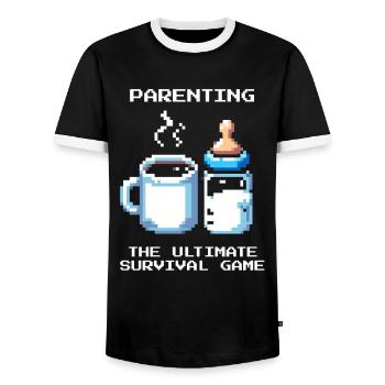 Parenting: Ultimatives Survival | Eltern - Männer Kontrast-T-Shirt - Schwarz/Weiß - Vorne - AI Model Female 172 light (172cm) & AI Model Male 178 light (178cm)