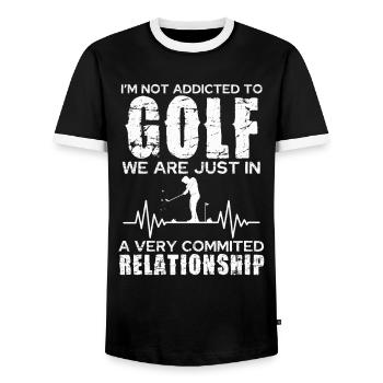 Golf Relationship: Committed Passion - Men's Ringer Shirt - black/white - Front - AI Model Female 172 light (172cm) & AI Model Male 178 light (178cm)