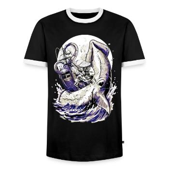 Japan Fischer Kraken Kampf – Ukiyo-e Tintenfisch - Männer Kontrast-T-Shirt - Schwarz/Weiß - Vorne - AI Model Female 172 light (172cm) & AI Model Male 178 light (178cm)