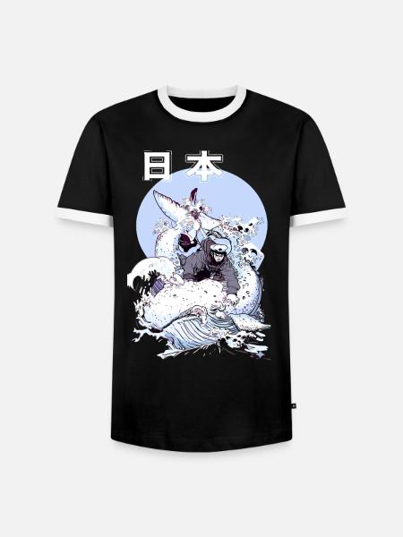 Japanischer Wal Kampf – Ukiyo-e Meereskunst - Männer Kontrast-T-Shirt - Schwarz/Weiß