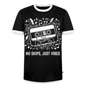 No Skips Just Vibes Cassette - Men's Ringer Shirt - black/white - Front - AI Model Female 172 light (172cm) & AI Model Male 178 light (178cm)