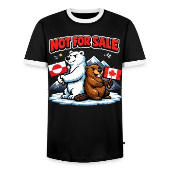 Greenland Not For Sale Funny Political - Men's Ringer Shirt - black/white - Front - AI Model Female 172 light (172cm) & AI Model Male 178 light (178cm)