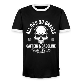 All Gas No Brakes Skull – Caffein & Gasoline Desig - Männer Kontrast-T-Shirt - Schwarz/Weiß - Vorne - AI Model Female 172 light (172cm) & AI Model Male 178 light (178cm)