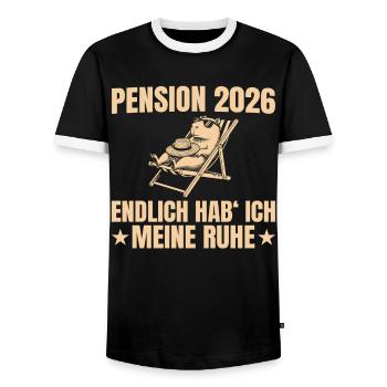 Pension 2026 Enfin j’ai la paix - T-shirt contrasté Homme - noir/blanc - Devant - AI Model Female 172 light (172cm) & AI Model Male 178 light (178cm)