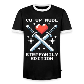 Co-Op-Modus: Stieffamilie-Edition | Patchwork - Männer Kontrast-T-Shirt - Schwarz/Weiß - Vorne - AI Model Female 172 light (172cm) & AI Model Male 178 light (178cm)