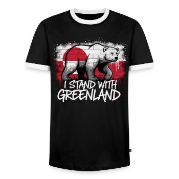 I Stand With Greenland – Polar Bear - Men's Ringer Shirt - black/white - Front - AI Model Female 172 light (172cm) & AI Model Male 178 light (178cm)