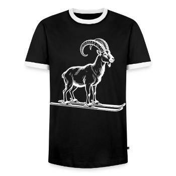 Funny ibex for skiers - Men's Ringer Shirt - black/white - Front - AI Model Female 172 light (172cm) & AI Model Male 178 light (178cm)