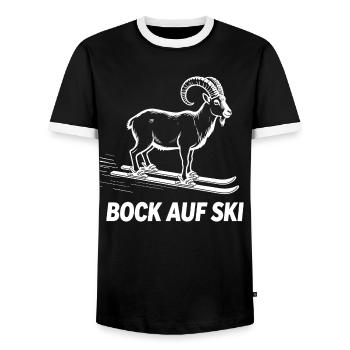 Funny ibex for skiers - Men's Ringer Shirt - black/white - Front - AI Model Female 172 light (172cm) & AI Model Male 178 light (178cm)
