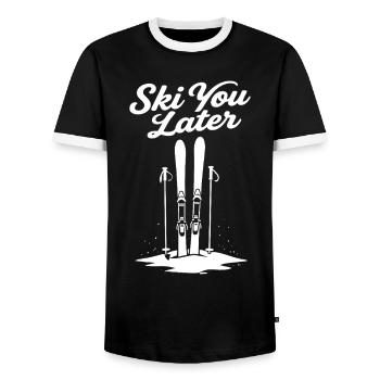 Skier plus tard : Drôle de dicton pour les skieurs - T-shirt contrasté Homme - noir/blanc - Devant - AI Model Female 172 light (172cm) & AI Model Male 178 light (178cm)