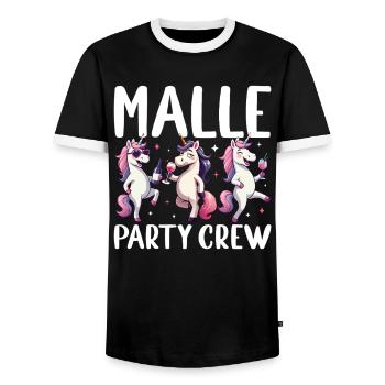 Équipe de la fête de la merle, licorne qui boit Fun à Majorque - T-shirt contrasté Homme - noir/blanc - Devant - AI Model Female 172 light (172cm) & AI Model Male 178 light (178cm)