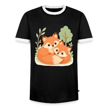 Couple de renards mignons dans la forêt - T-shirt contrasté Homme - noir/blanc - Devant - AI Model Female 172 light (172cm) & AI Model Male 178 light (178cm)
