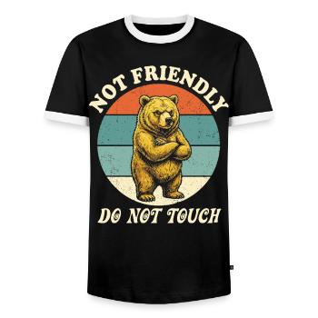 Grumpy Bear Not Friendly Funny Ironic Meme - Men's Ringer Shirt - black/white - Front - AI Model Female 172 light (172cm) & AI Model Male 178 light (178cm)