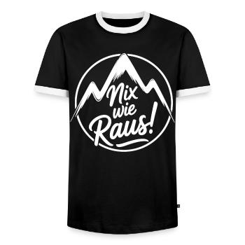 Freedom in the mountains | Outdoor & Nature - Men's Ringer Shirt - black/white - Front - AI Model Female 172 light (172cm) & AI Model Male 178 light (178cm)