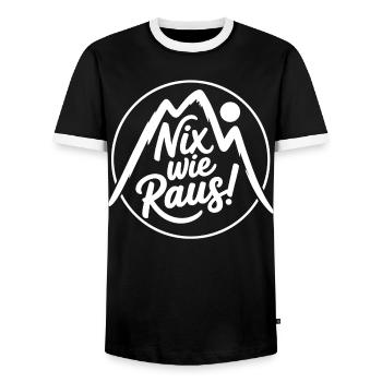 Nix wie raus – Freiheit in den Bergen - Männer Kontrast-T-Shirt - Schwarz/Weiß - Vorne - AI Model Female 172 light (172cm) & AI Model Male 178 light (178cm)