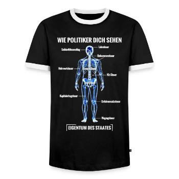 Anatomy Taxpayer - Dismantling Plan - Men's Ringer Shirt - black/white - Front - AI Model Female 172 light (172cm) & AI Model Male 178 light (178cm)