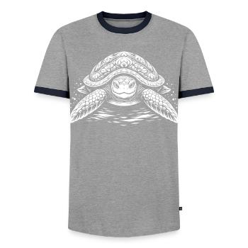 Tribal Turtle – Mystic Sea Motif - Men's Ringer Shirt - grey/navy  - Front - AI Model Female 172 light (172cm) & AI Model Male 178 light (178cm)
