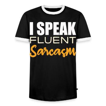 I Speak fluent Sarcasm - Men's Ringer Shirt - black/white - Front - AI Model Female 172 light (172cm) & AI Model Male 178 light (178cm)