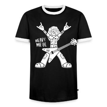 Heavy-Metal-Gitarrist im Cartoon-Stil - Männer Kontrast-T-Shirt - Schwarz/Weiß - Vorne - AI Model Female 172 light (172cm) & AI Model Male 178 light (178cm)