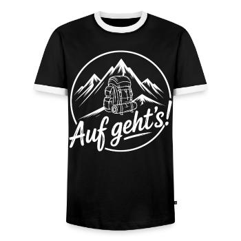 Auf geht's Bergabenteuer - Männer Kontrast-T-Shirt - Schwarz/Weiß - Vorne - AI Model Female 172 light (172cm) & AI Model Male 178 light (178cm)
