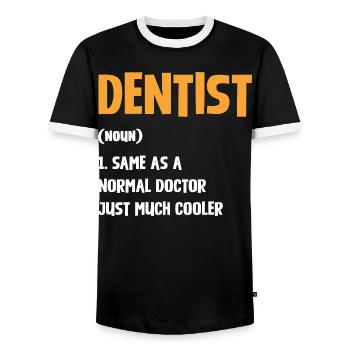 Dentist Humor Typography - Men's Ringer Shirt - black/white - Front - AI Model Female 172 light (172cm) & AI Model Male 178 light (178cm)