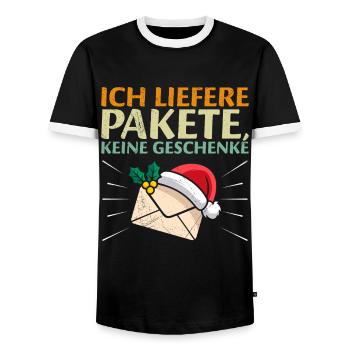 Postmen DELIVER PARCELS, NOT GIFTS - Men's Ringer Shirt - black/white - Front - AI Model Female 172 light (172cm) & AI Model Male 178 light (178cm)