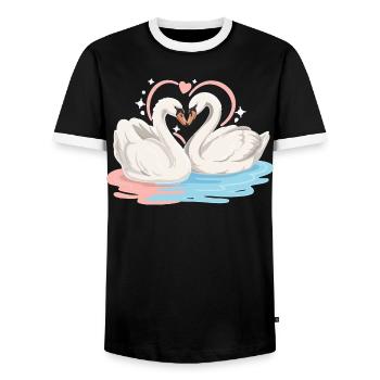 Cœur de cygne dans l’eau - T-shirt contrasté Homme - noir/blanc - Devant - AI Model Female 172 light (172cm) & AI Model Male 178 light (178cm)