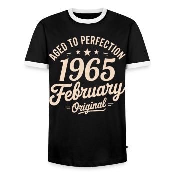 Février 1965 - February 1965 - T-shirt contrasté Homme - noir/blanc - Devant - AI Model Female 172 light (172cm) & AI Model Male 178 light (178cm)
