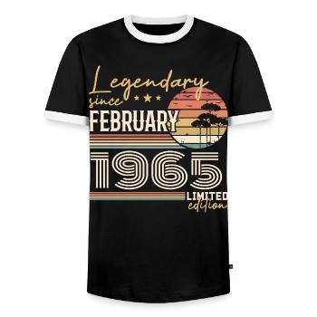 February 1965 Anniversary 1965 Legends February - Men's Ringer Shirt - black/white - Front - AI Model Female 172 light (172cm) & AI Model Male 178 light (178cm)