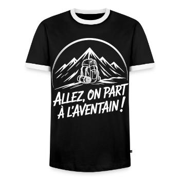 Adventure Backpacking Hiking - Men's Ringer Shirt - black/white - Front - AI Model Female 172 light (172cm) & AI Model Male 178 light (178cm)