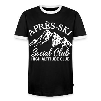 Après Ski Social Club High Altitude Club Skiing - Men's Ringer Shirt - black/white - Front - AI Model Female 172 light (172cm) & AI Model Male 178 light (178cm)