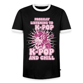 Probally Listening To K-Pop And Chill Unicorn - Men's Ringer Shirt - black/white - Front - AI Model Female 172 light (172cm) & AI Model Male 178 light (178cm)