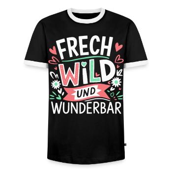 Cheeky, wild and wonderful - colourful design - Men's Ringer Shirt - black/white - Front - AI Model Female 172 light (172cm) & AI Model Male 178 light (178cm)