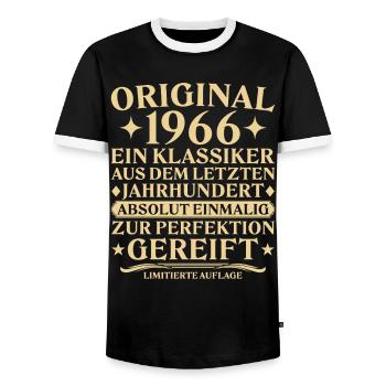 Original 1966 Classic Last Century - Men's Ringer Shirt - black/white - Front - AI Model Female 172 light (172cm) & AI Model Male 178 light (178cm)