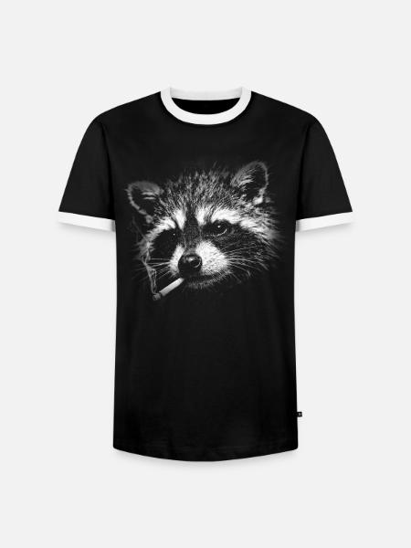 Rauchen, Zigarette, Waschbär raucht eine Zigarette - Männer Kontrast-T-Shirt - Schwarz/Weiß