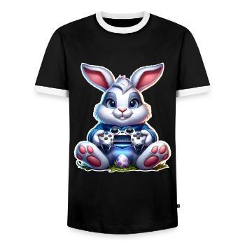 Osterhase Gaming Gamer - Männer Kontrast-T-Shirt - Schwarz/Weiß - Vorne - AI Model Female 172 light (172cm) & AI Model Male 178 light (178cm)