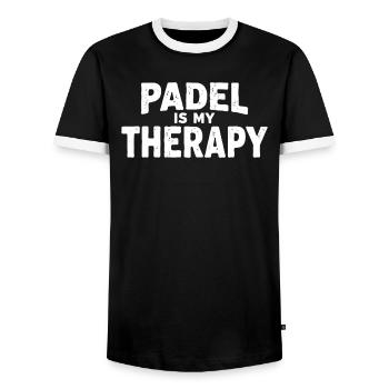 Padel is my Therapy Athlete Statement - Men's Ringer Shirt - black/white - Front - AI Model Female 172 light (172cm) & AI Model Male 178 light (178cm)