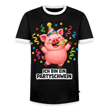 Schwein Karneval Party Fasching Silvester Konfetti - Männer Kontrast-T-Shirt - Schwarz/Weiß - Vorne - AI Model Female 172 light (172cm) & AI Model Male 178 light (178cm)