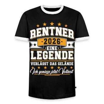 Retraités 2026 - Une légende quitte le site - T-shirt contrasté Homme - noir/blanc - Devant - AI Model Female 172 light (172cm) & AI Model Male 178 light (178cm)