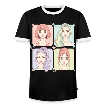 Kpop Korean Pop Cute Anime Korea Girl Music Love - Men's Ringer Shirt - black/white - Front - AI Model Female 172 light (172cm) & AI Model Male 178 light (178cm)