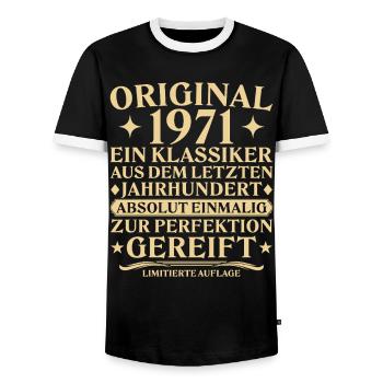 Original 1971 Klassiker Letztes Jahrhundert - Männer Kontrast-T-Shirt - Schwarz/Weiß - Vorne - AI Model Female 172 light (172cm) & AI Model Male 178 light (178cm)