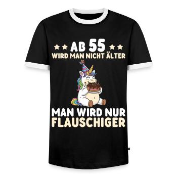 Licorne pour 55 ans – On devient encore plus duveteux - T-shirt contrasté Homme - noir/blanc - Devant - AI Model Female 172 light (172cm) & AI Model Male 178 light (178cm)